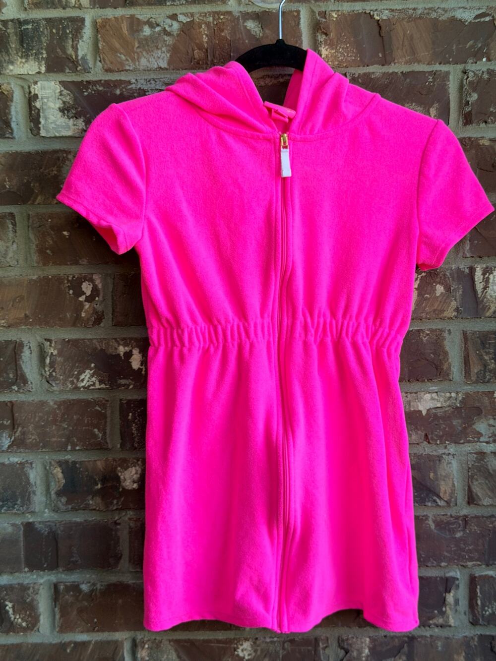 Lilly Pulitzer Girls L 8-10 Hot Pink Terry Cloth Hooded Swim Cover Up Dress